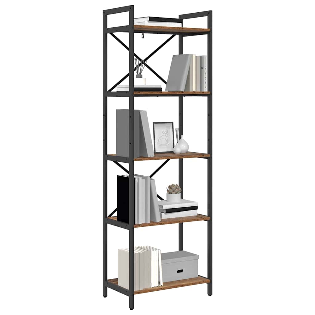 Étagère bibliothèque 5 niveaux - Bois d'ingénierie et acier - Bois ...