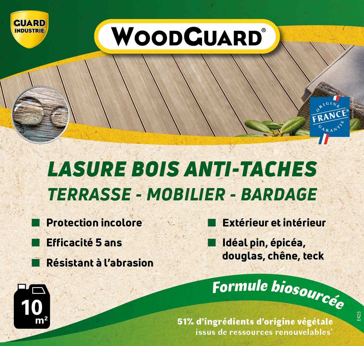 Imperméabilisant Bois Anti Tache - WoodGuard Formule Végétale Protège 5 Ans -Tous Bois- Même Bois Composite -1L-10m2 - 2