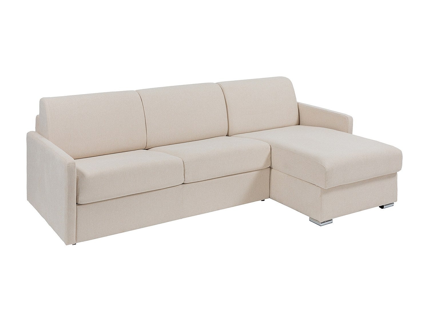 Kanapa narożna dwustronna rozkładana typu express z beżową tapicerką - Miejsce do spania 160 cm - Materac 18 cm - CALIFE