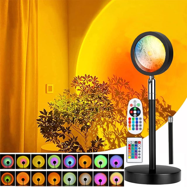 Lampe coucher de soleil, lampe de table, lampe arc-en-ciel, veilleuse LED réglable en hauteur, 24 couleurs, 4 modes dynamiques