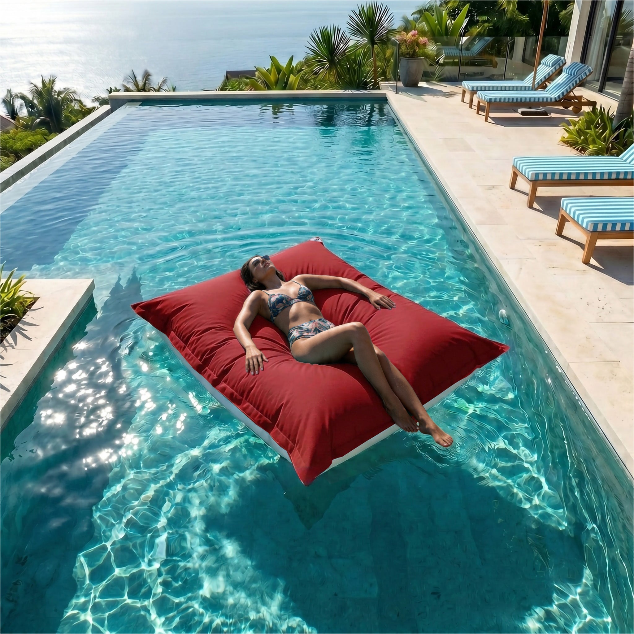 Housse pour Pouf Géant XXL 180x140cm Flottant pour Piscine - Rouge piment - 3