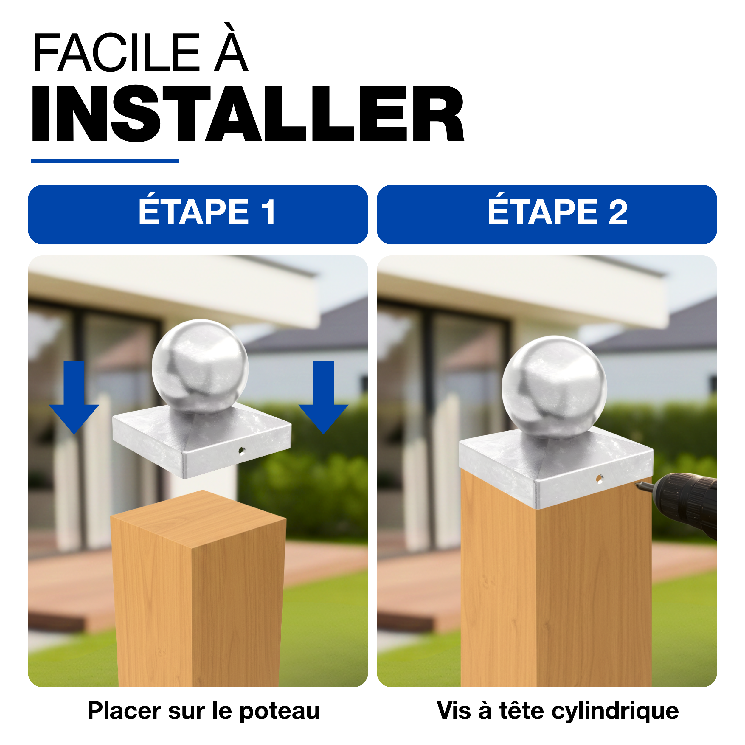 Capuchon de poteau Galvanisé à chaud 91 x 91 mm boule chapeau poteaux capuchons protection bois GeZu Impex - 3