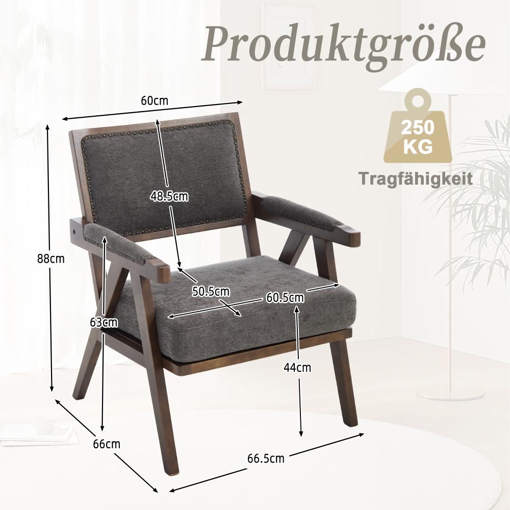 Fauteuil Lounge Tissu Moderne Mid-Century avec Accoudoirs et Cadre Bois pour Salon, Chambre, Bureau - 3