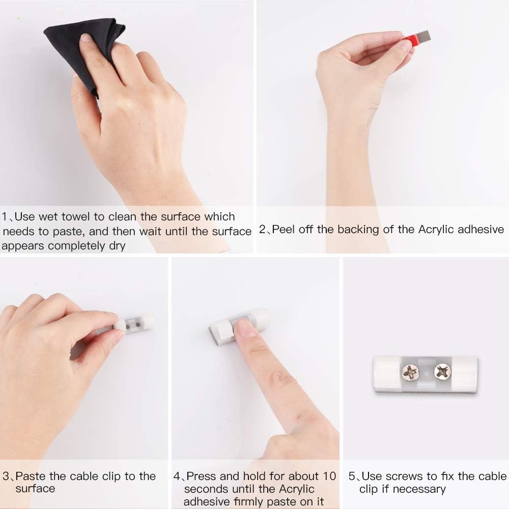 Clips et attache-câbles murales 30PCS Clips Câbles Adhésifs Rangement de Câbles Fixation Auto Collant, Gestion de Câble Support Organiseur - 5