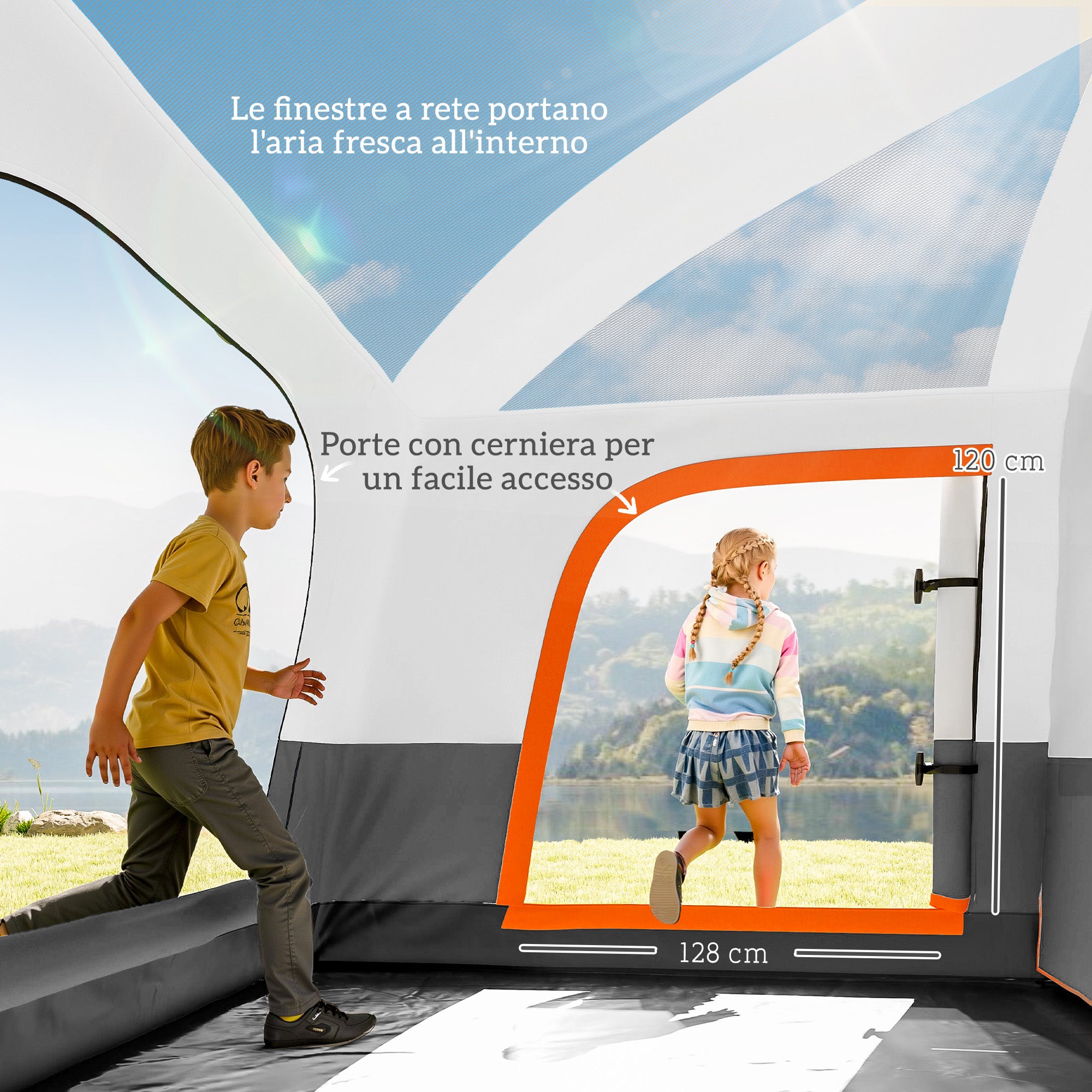 Tente camping 4-6 personnes, 2 chambres et véranda, imperméable UPF30+, sac de transport, gris - 7