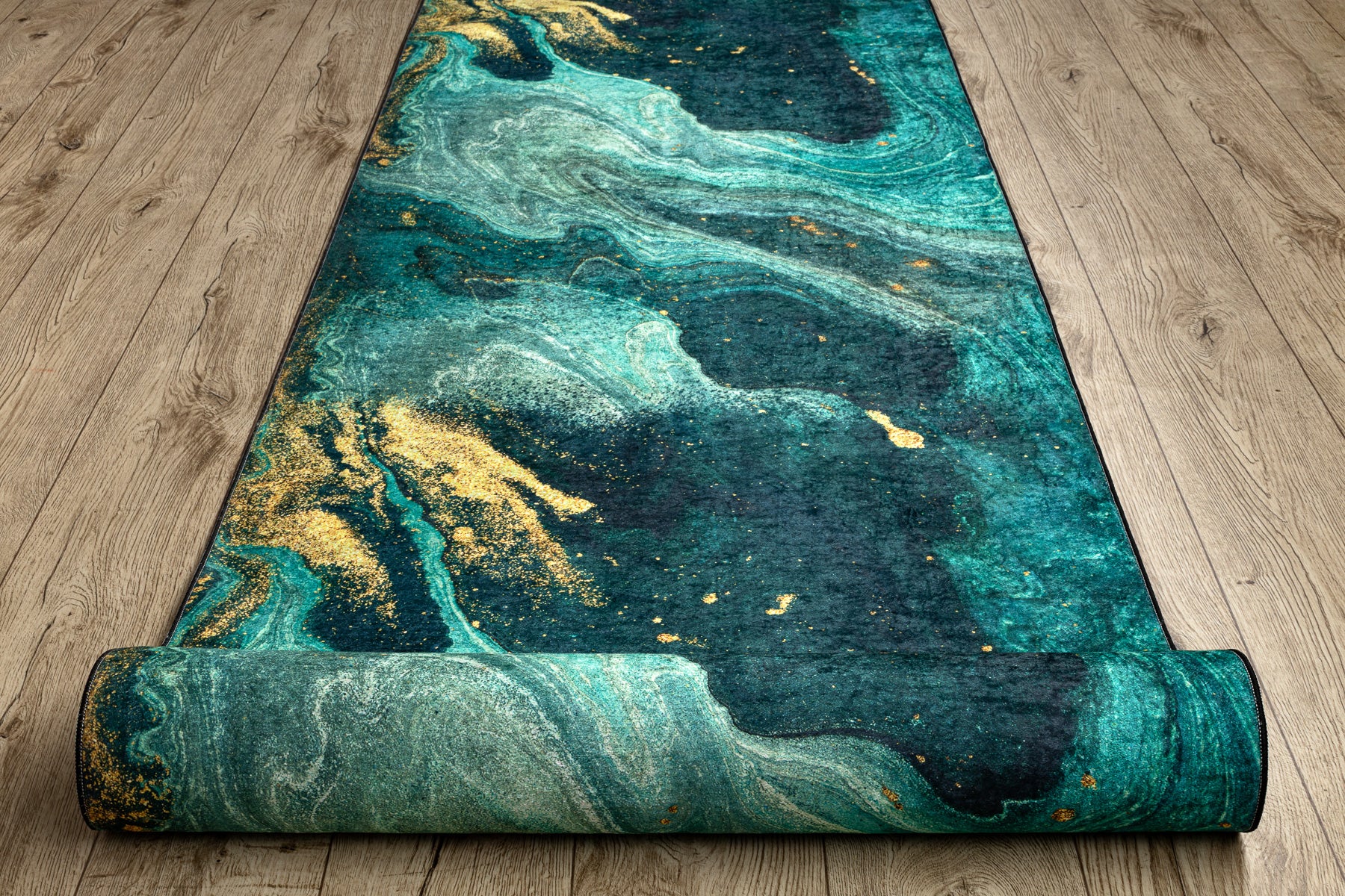 CHODNIK podgumowany DO PRANIA LOTUS SHADOWS 37750 Abstrakcja zielony / złoty 60cm 60x950 cm - 5