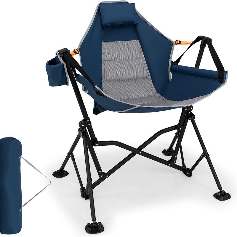 Krzesło kempingowe, składane krzesło z regulowanym oparciem, zagłówkiem i uchwytem na napoje, krzesło składane, nośność 150 kg (niebieskie)