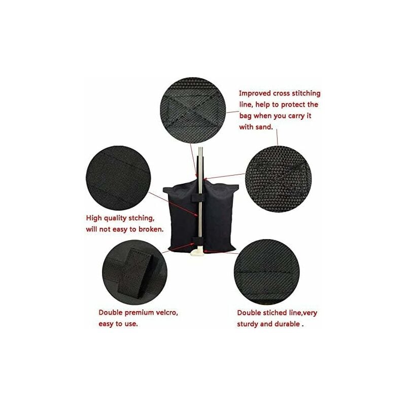 4 PCS Sac de poids robuste à double couture, poids de jambe pour auvent dépliant, tente lestée, sac de sable, sac d'extérieur noir - 4