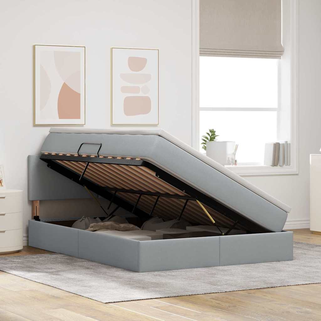 Lit avec rangement et matelas gris clair 140 x 190 cm velours - 4