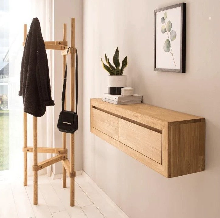 Meuble TV Suspendu Chêne 100cm - 1 Porte 2 Niches Design Contemporain