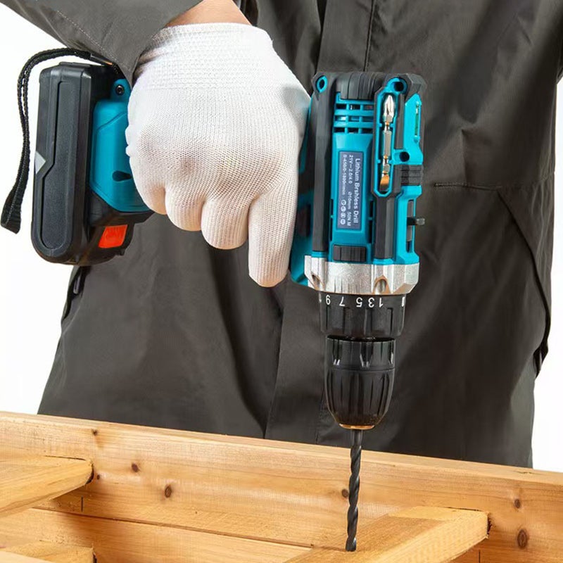 Perceuse-visseuse électrique au lithium 21 V, perceuse-visseuse haute vitesse 1&nbsp;350 tr/min, perceuse-visseuse domestique avec foret, deux batteries - 2