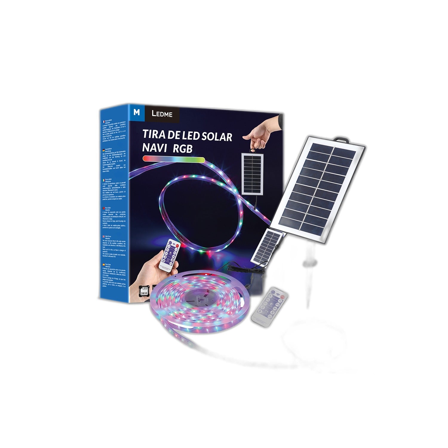 Iluminashop kit tira led solar 20w 3.7v 300led smd2835 ip68 rgb con mando pir (5 metros) blanco rgb
