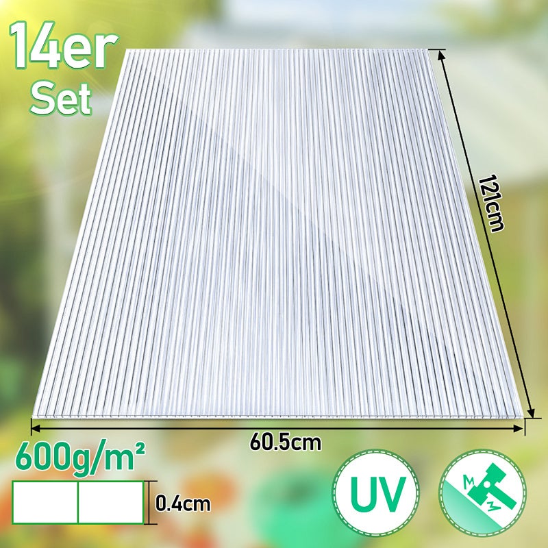 14x Plaque polycarbonate 4mm 121x60,5cm Plaque polycarbonate translucide résistant aux UV double paroi isolante alvéolaire pour Serre - 2