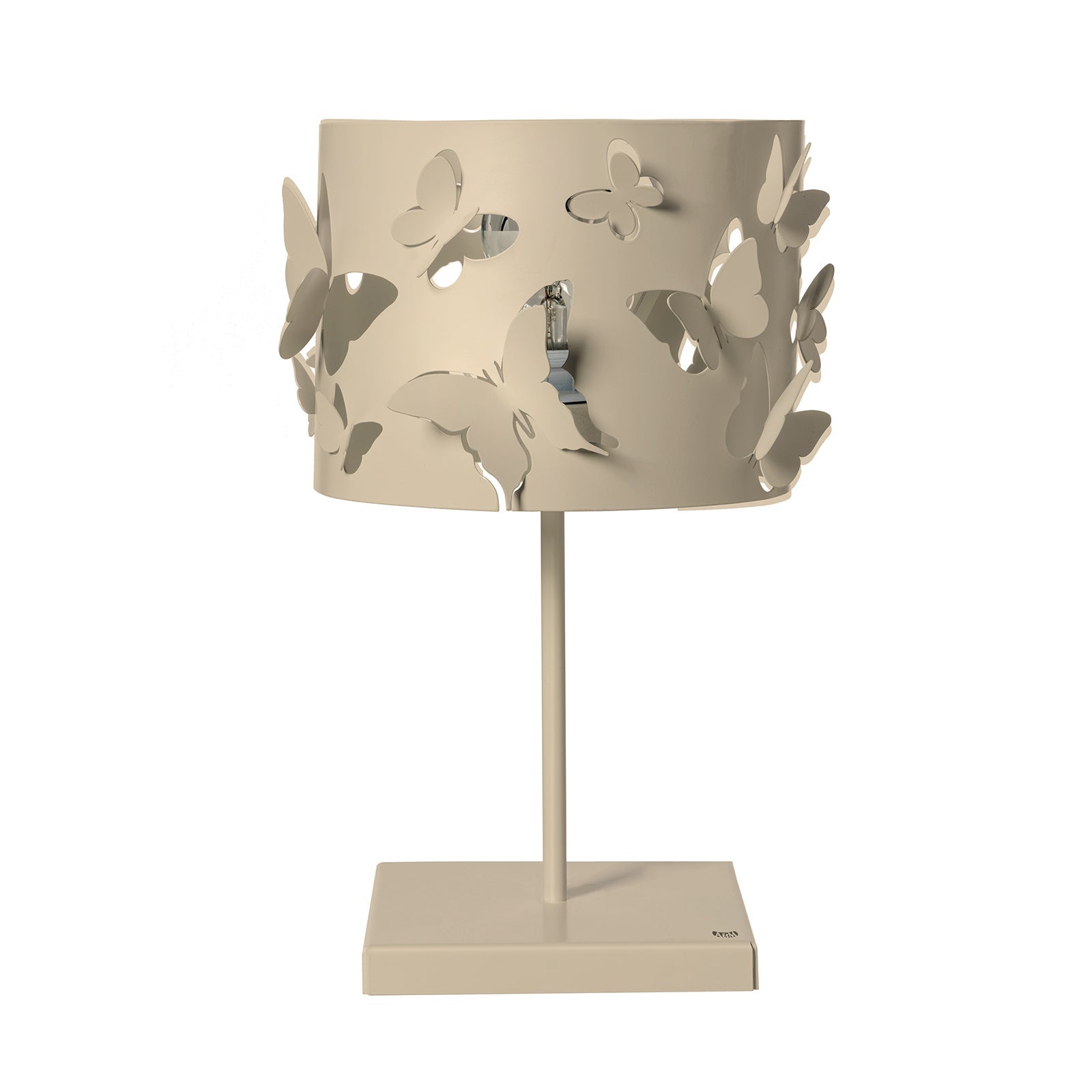 Lampa stołowa Farfallosa 20x20x37 cm z perforowanego żelaza, motywy motyli, dekoracyjny efekt światła, E27, made in Italy, kremowa