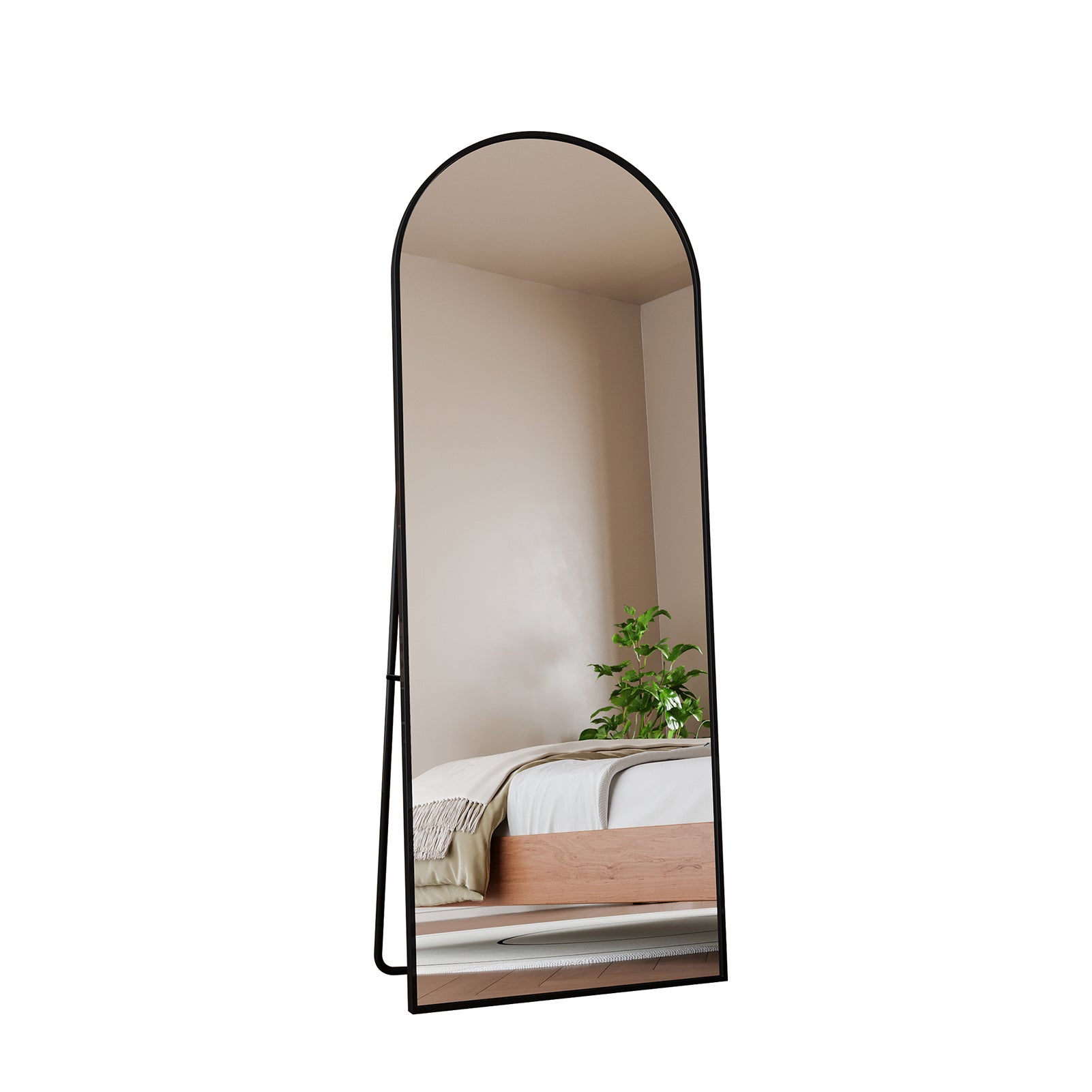 Espelho de Chão 162x53cm, Espelho Corpo Inteiro Arqueado com Moldura de Alumínio, Espelho de Parede com Suporte para Quarto, Sala e Closet, Preto - 8