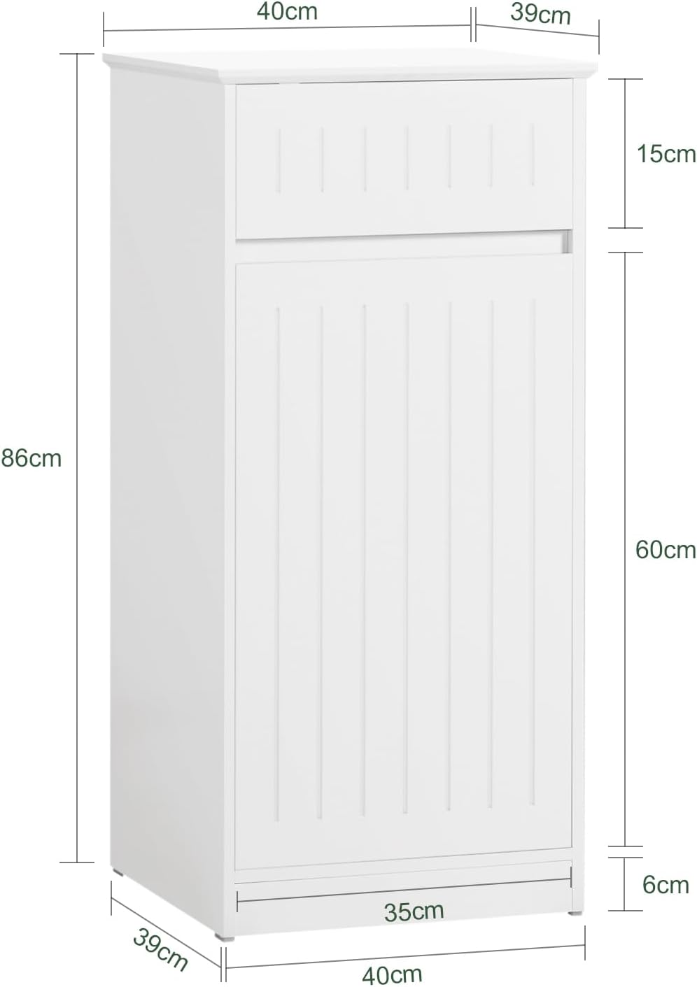 SoBuy Cesto para Ropa Sucia Armario Multifuncional de baño con 1 Cesto y 1 Cajón Blanco 40 x 39 x 86 cm BZR110-W - 3