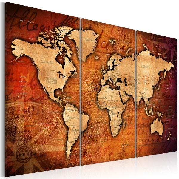 Tableau carte du monde en toile intissée format horizontal- ReCollection Tableau carte du monde en toile intissée format horizontal- ReCollection