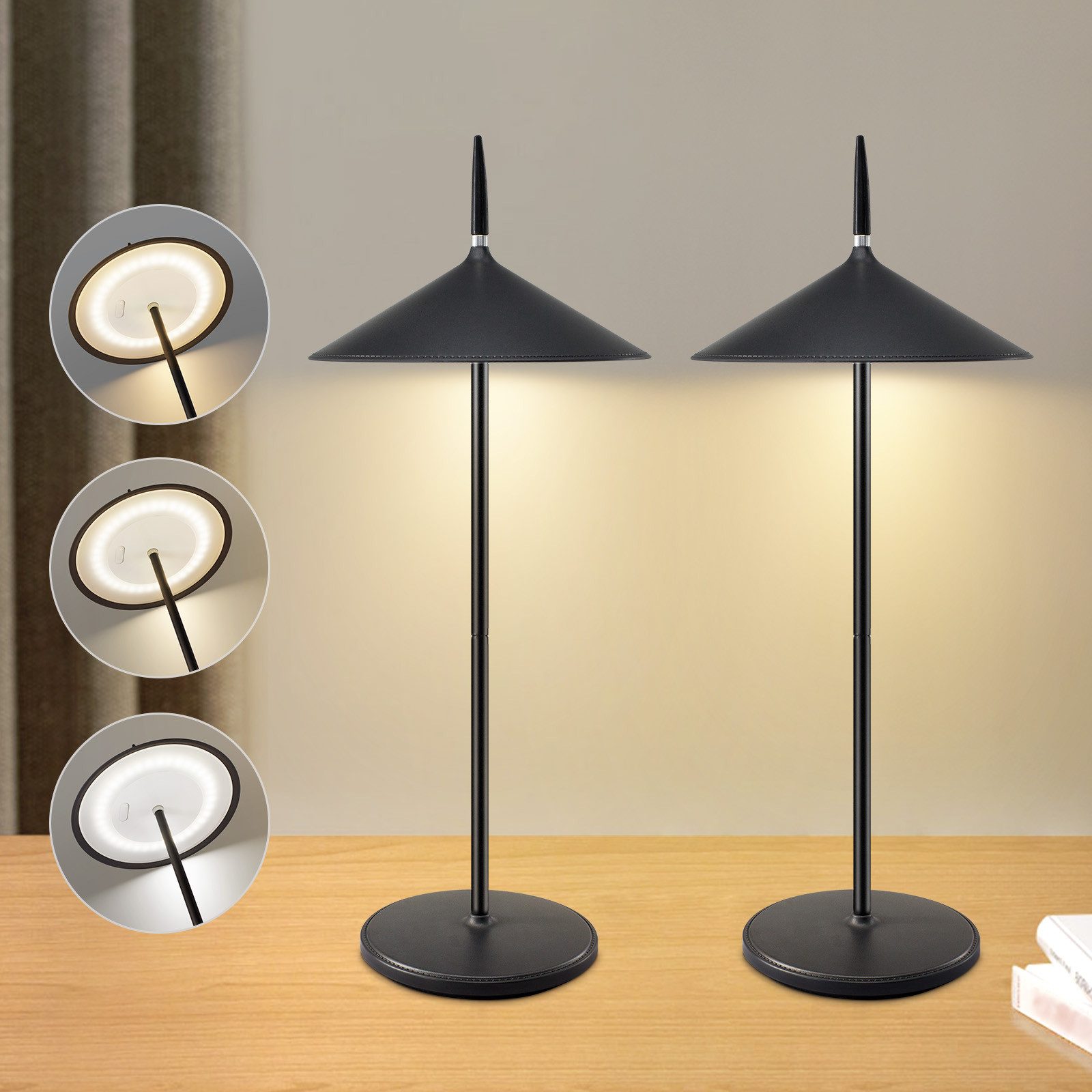 ZMH Lampa stołowa LED 2 opakowania 5,5 W czarny bezprzewodowa ładowalna sterowana dotykowo ściemnialna nowoczesna
