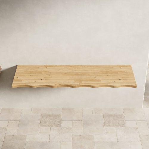 Plan de travail en bois massif 140 cm pour meuble vasque, bords ondulés, sans perçage ni supports - 8