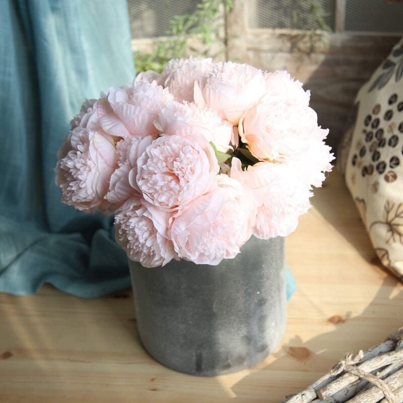 2 bouquets de pivoines artificielles, 10 têtes de pivoines en soie, fausses fleurs pour mariage, bureau à domicile (rose clair) - 4