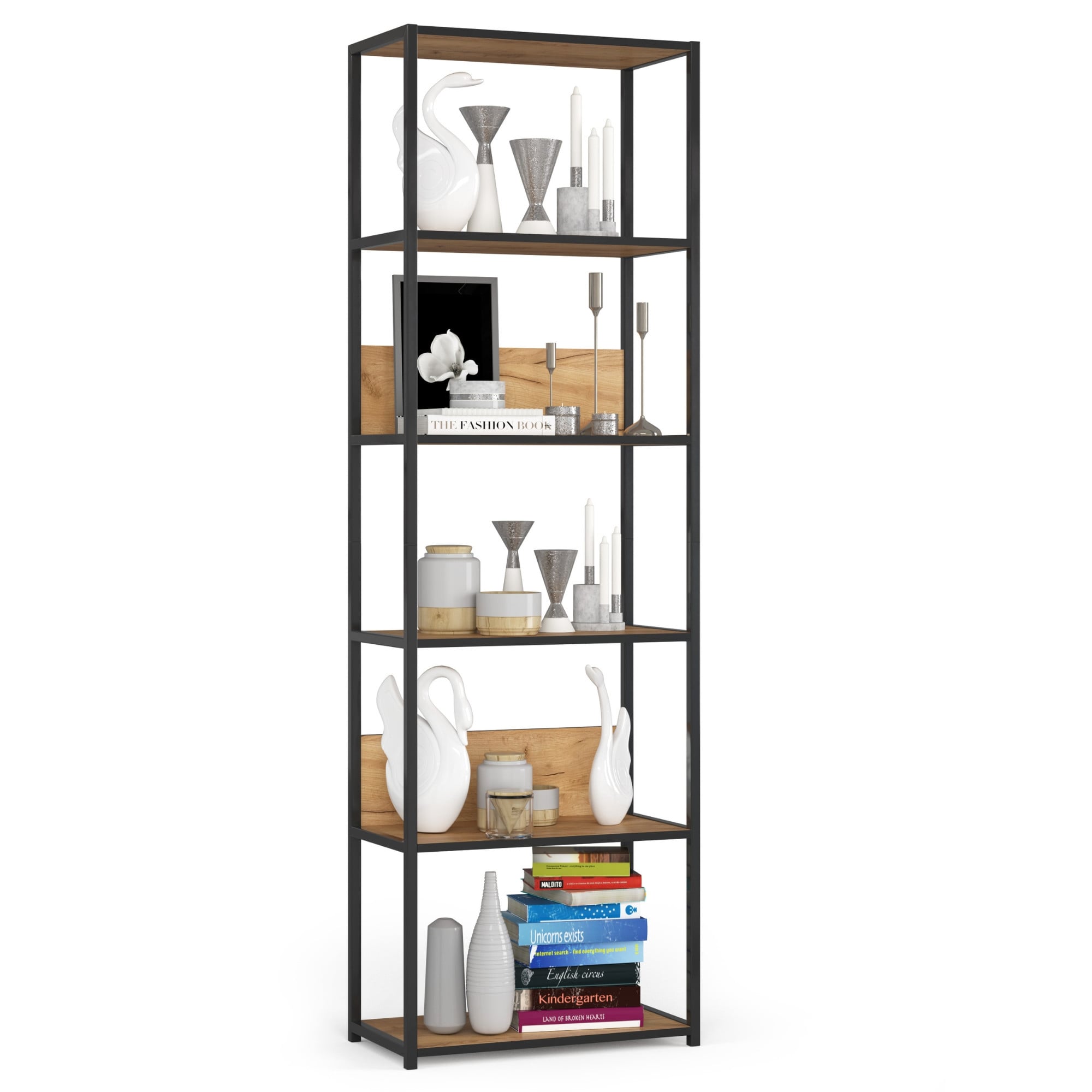 Regał industrialny AKORD metalowy Czarny Dąb Craft 60x32x192 cm