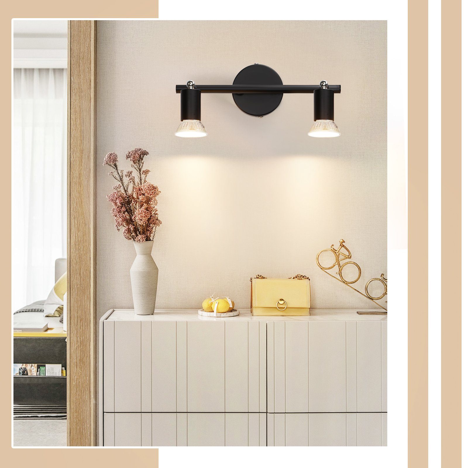 NETTLIFE 2 focos de techo LED negros giratorios 330° GU10, haz de pared para pasillo, dormitorio, salón - 7