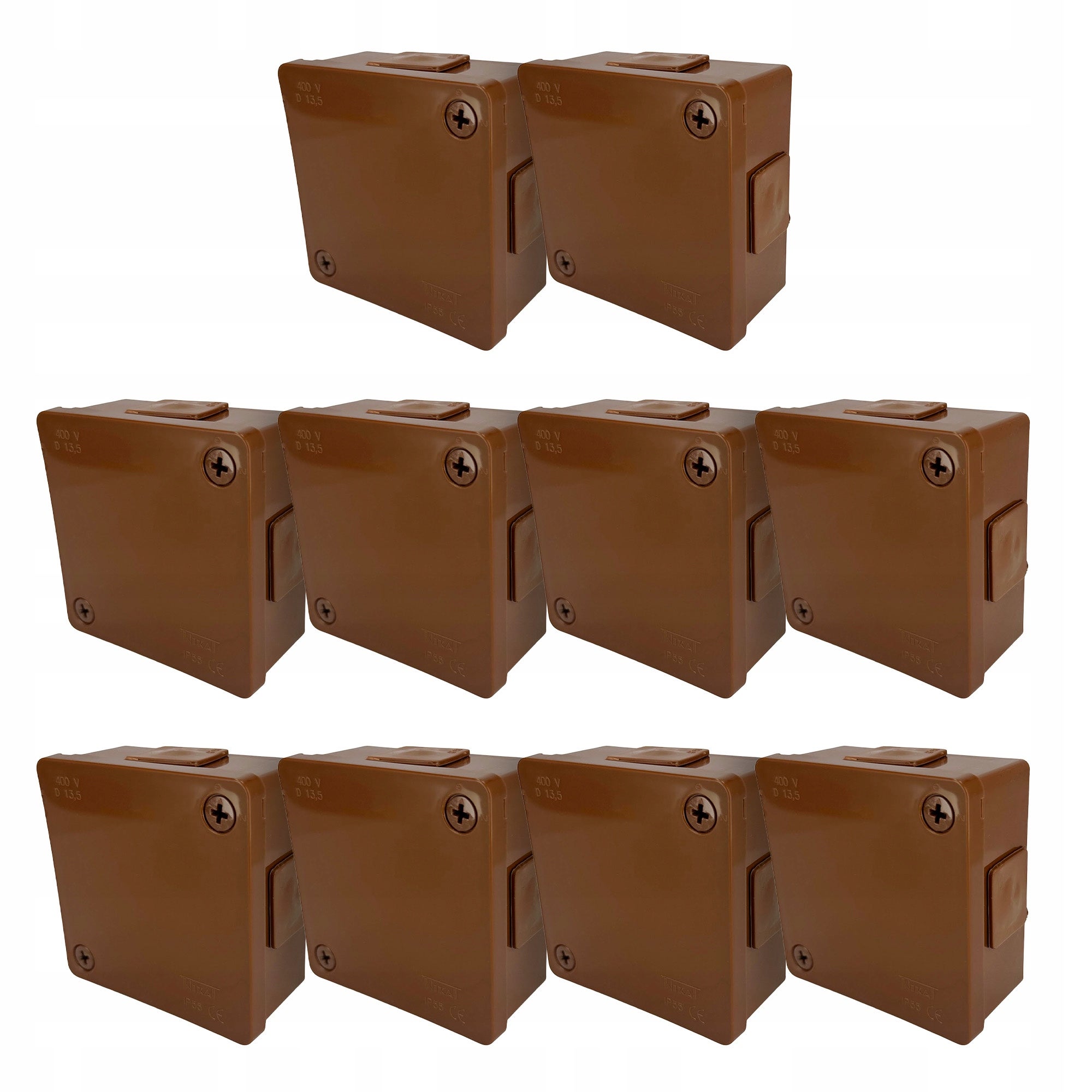 Puszka natynkowa hermetyczna 86x86x40mm 4-wlotowa, z dławikami gumowymi, IP55 zamknięcie ""na wkręty", brązowa EDO 10szt