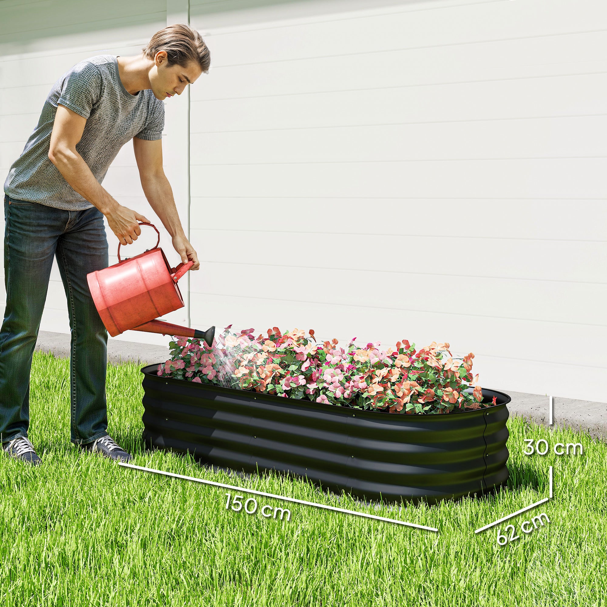Jardinière en acier noir modulable 150x62x30cm OUTSUNNY - 3