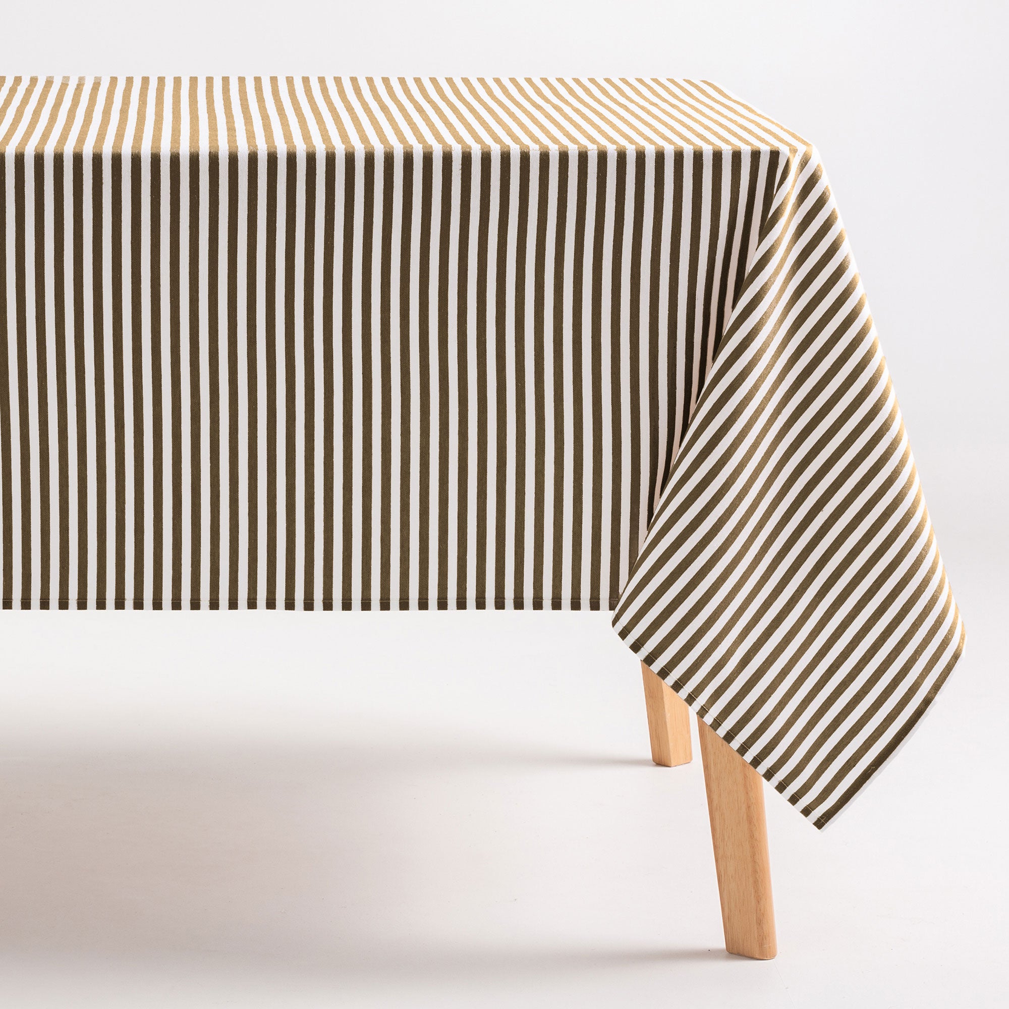 Obrus plamoodporny bawełniany, miękki w dotyku, w paski taupe 160x240 cm