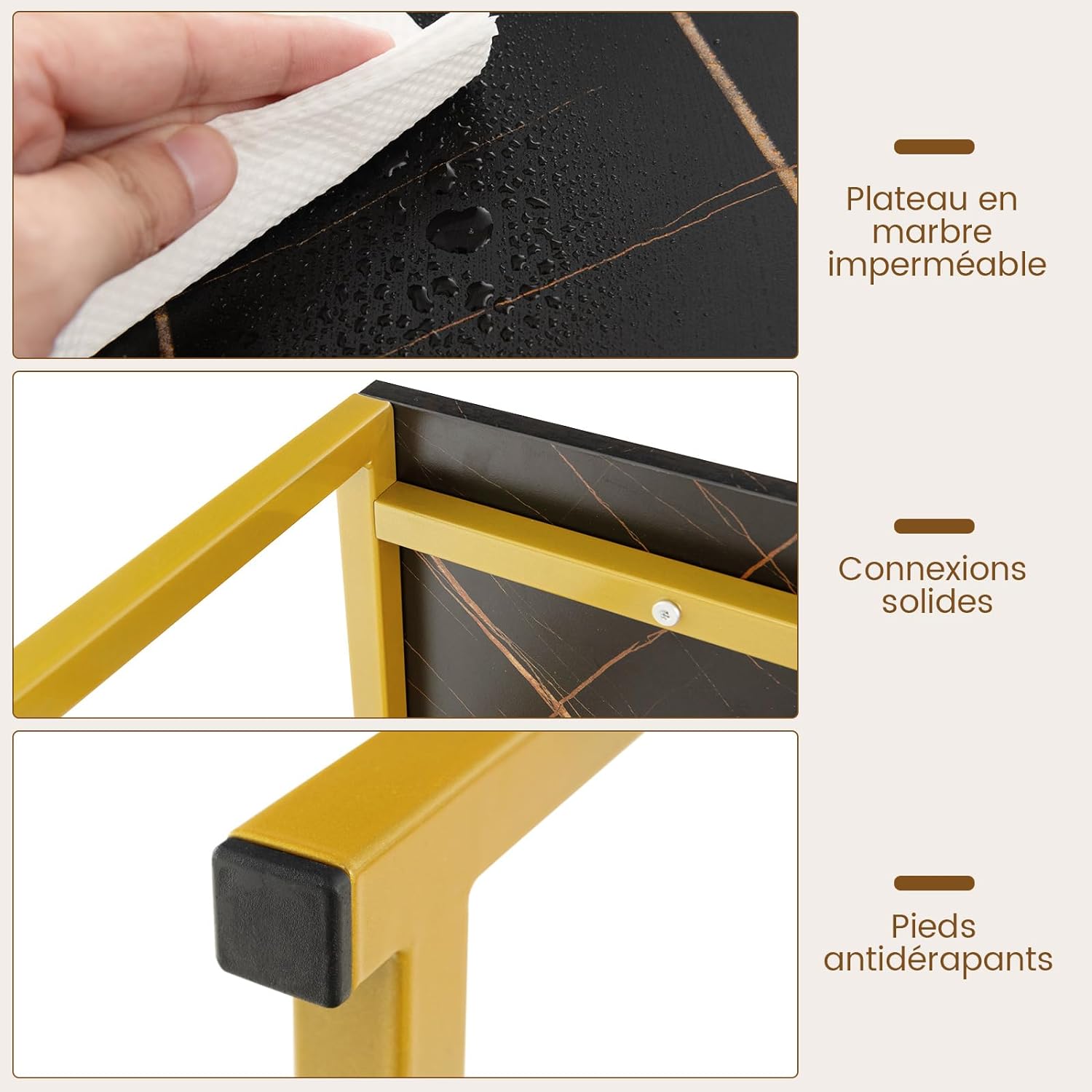 Tavolo Consolle 120 cm, Tavolo d’Ingresso con Piano Effetto Marmorino e Sponda, Consolle con Struttura in Metallo Dorato per Salotto, Corridoi - 4