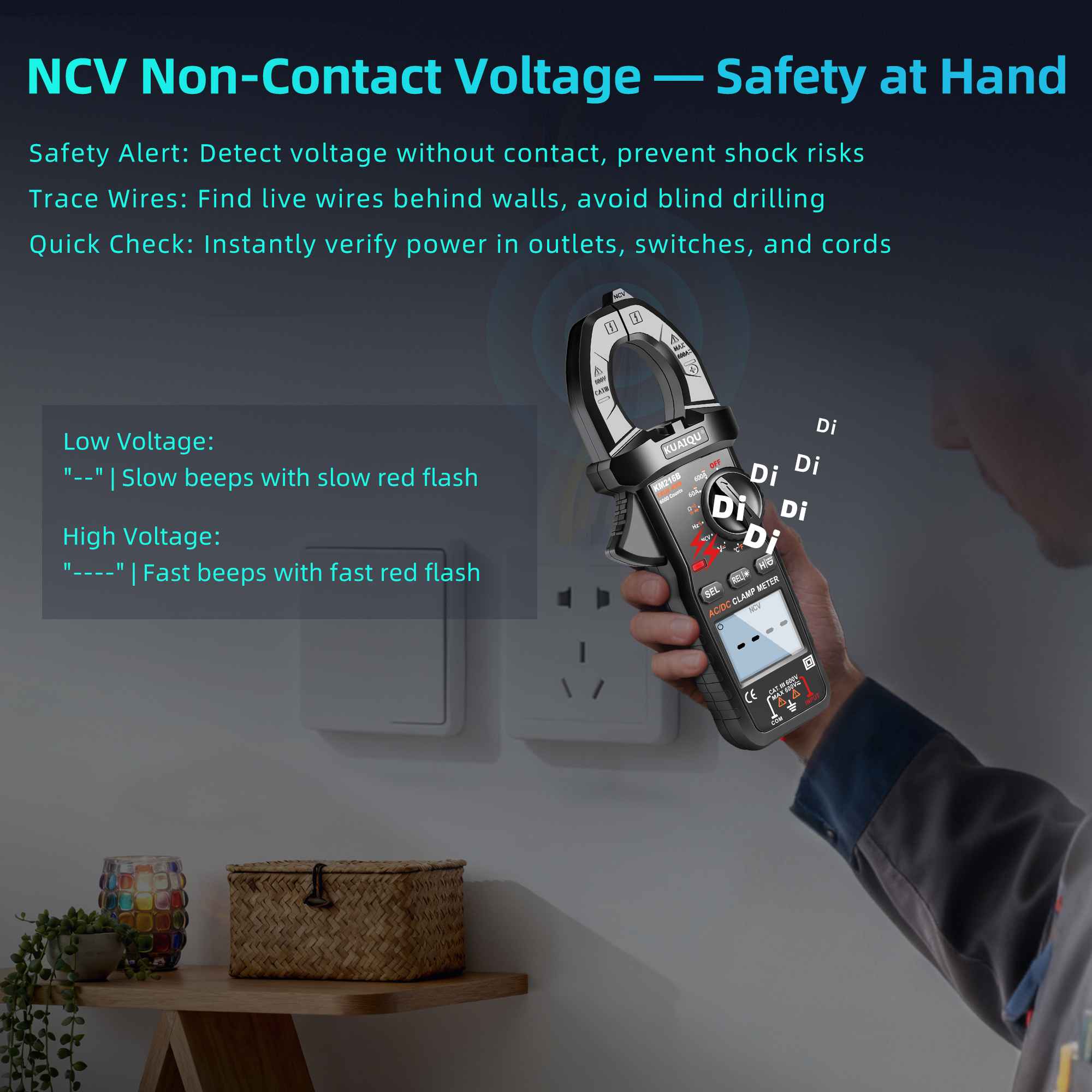 Multimètre pince numérique LED LCD 600A AC/DC NCV sécurité voltmètre test résistance continuité température - 7