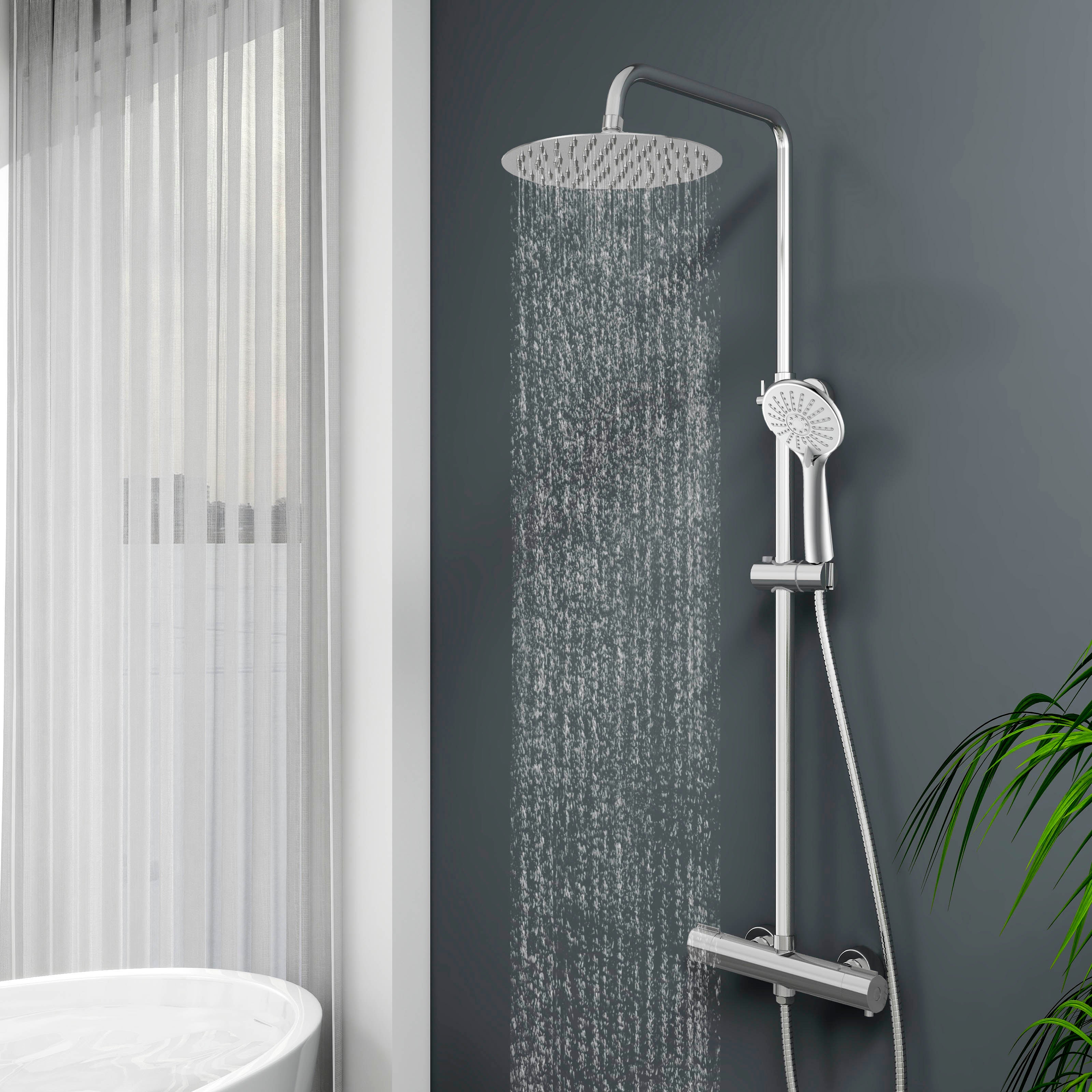 Colonne De Douche Thermostatique AICA - Hauteur Réglable 80-120 Cm, Pommeau Carré 20x20 Cm - Mitigeur Baignoire/douche Chromé