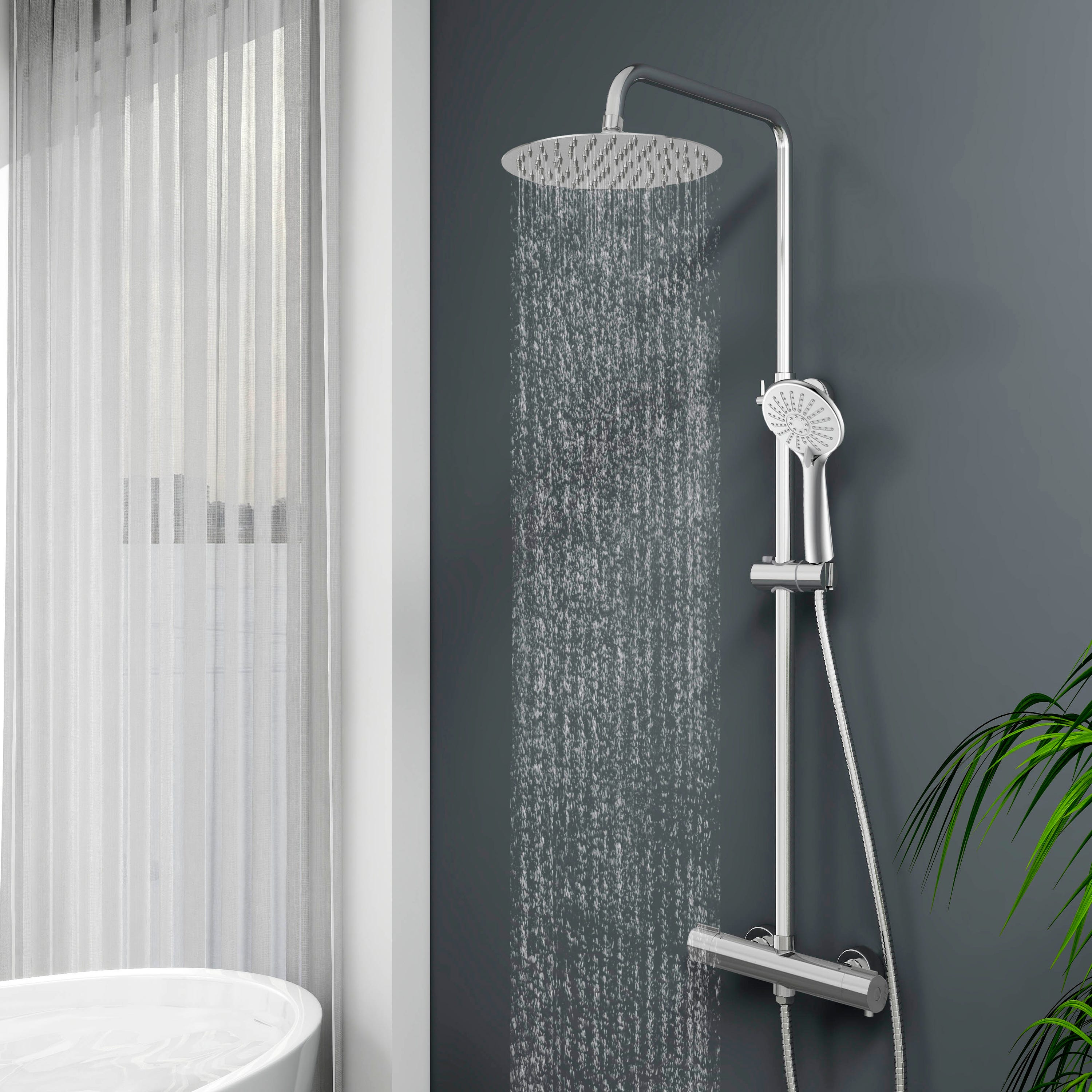 Colonne De Douche Thermostatique AICA - Hauteur Réglable 80-120 Cm, Pommeau Carré 20x20 Cm - Mitigeur Baignoire/douche Chromé