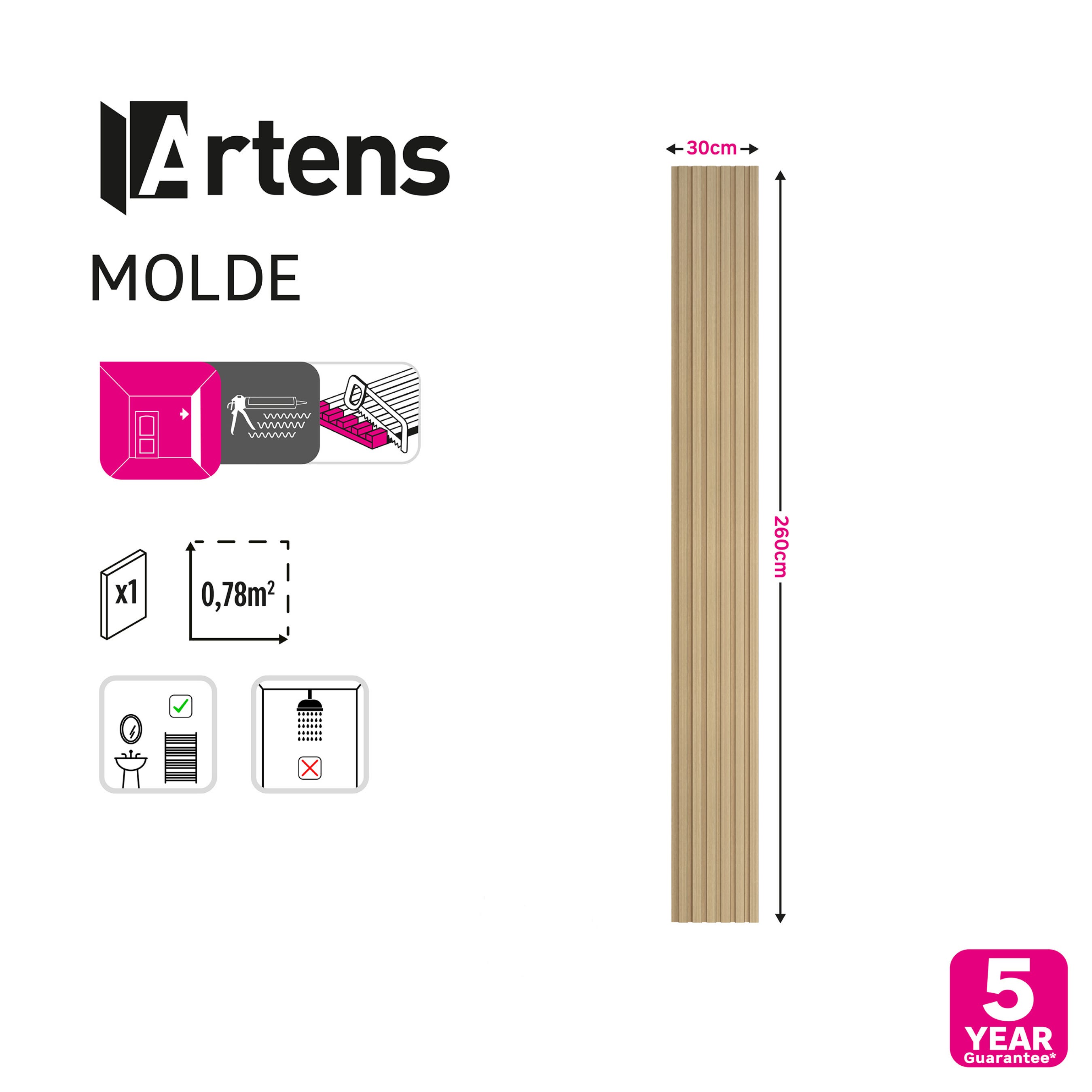 Pannello decorativo per pareti effetto rovere chiaro MOLDE - 30 x 260 cm - 0,78 m² - ARTENS - 3