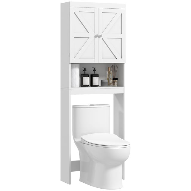Armoire de rangement dessus des toilettes HOMCOM meuble de salle de bain placard 2 portes étagère 58,5L x 23l x 170H cm blanc