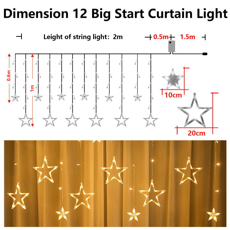 138 LED Guirlandes lumineuses Étoiles Rideau Lumineux Intérieur/Extérieur 8 Modes rideaux elumières décoratives de jardin plein air Noël Fête - 2