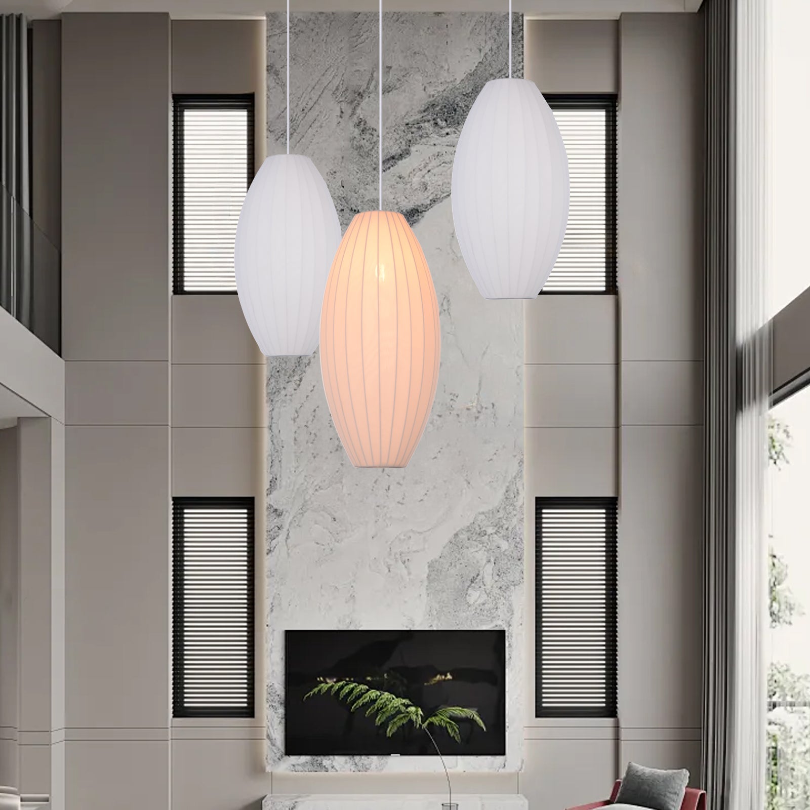 Suspension en polyester moderne et,pour la décoration de la chambre,de l'îlot de cuisine et de la salle à manger,D25 x H50cm,Blanc - 2