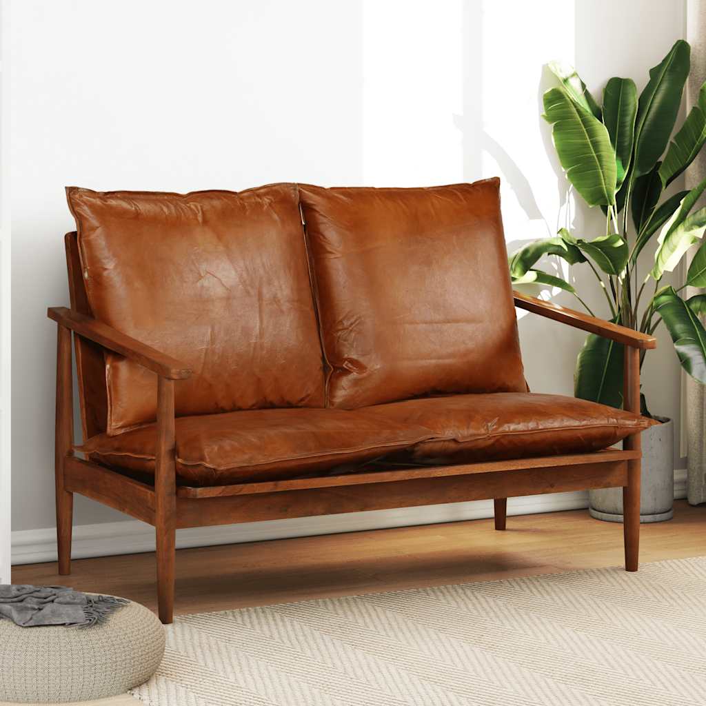 Vidaxl Sofá De 2 Plazas Cuero Auténtico Con Madera De Acacia Marrón , Leroy Merlin
