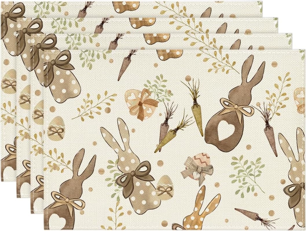 Zestaw 4 zmywalnych podkładek z motywem królika i marchewki, pisanki, 30 x 45 cm, na wiosnę, bankiety, gotowanie, dekoracje imprezowe