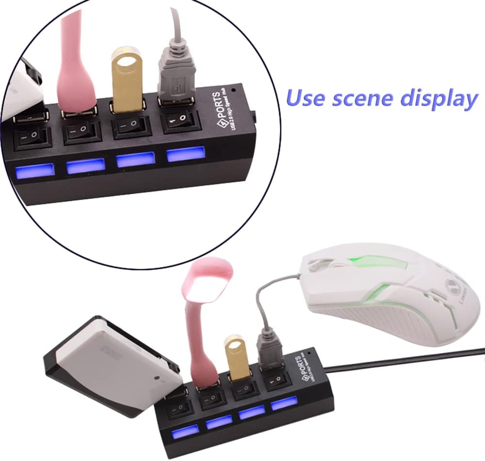 Wieloportowy hub USB 2.0 z zasilaczem, hub USB 2.0 4/7 portów z przełącznikiem do komputera PC (4 porty - czarny) - 3