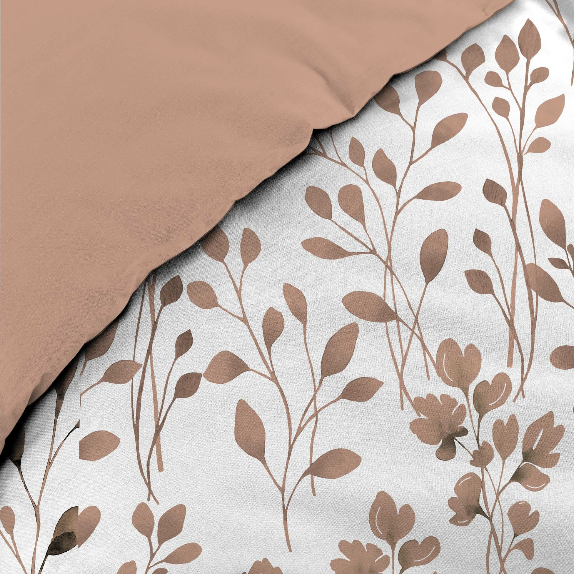 Housse de couette 200 x 200 cm MAIWENA Mocha + 2 taies – Coton 57 fils – Imprimé végétal - 2
