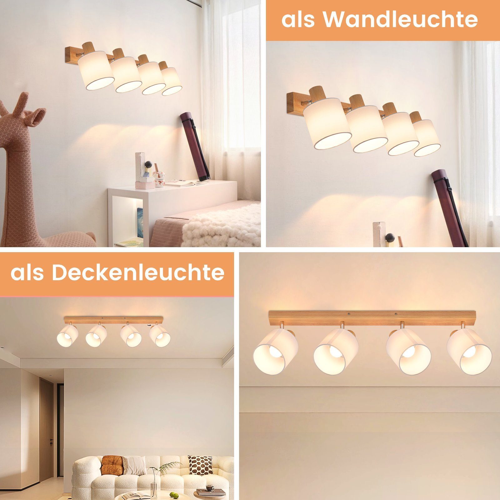 ZMH Plafondlamp LED Plafondspot 2-lichts - Plafondlamp Hout GU10 Keukenlamp 350° Draaibaar Vintage Spot Vintage Hal Spot Industrial Retro voor Woonkamer Slaapkamer Keuken (Zonder lichtbronnen