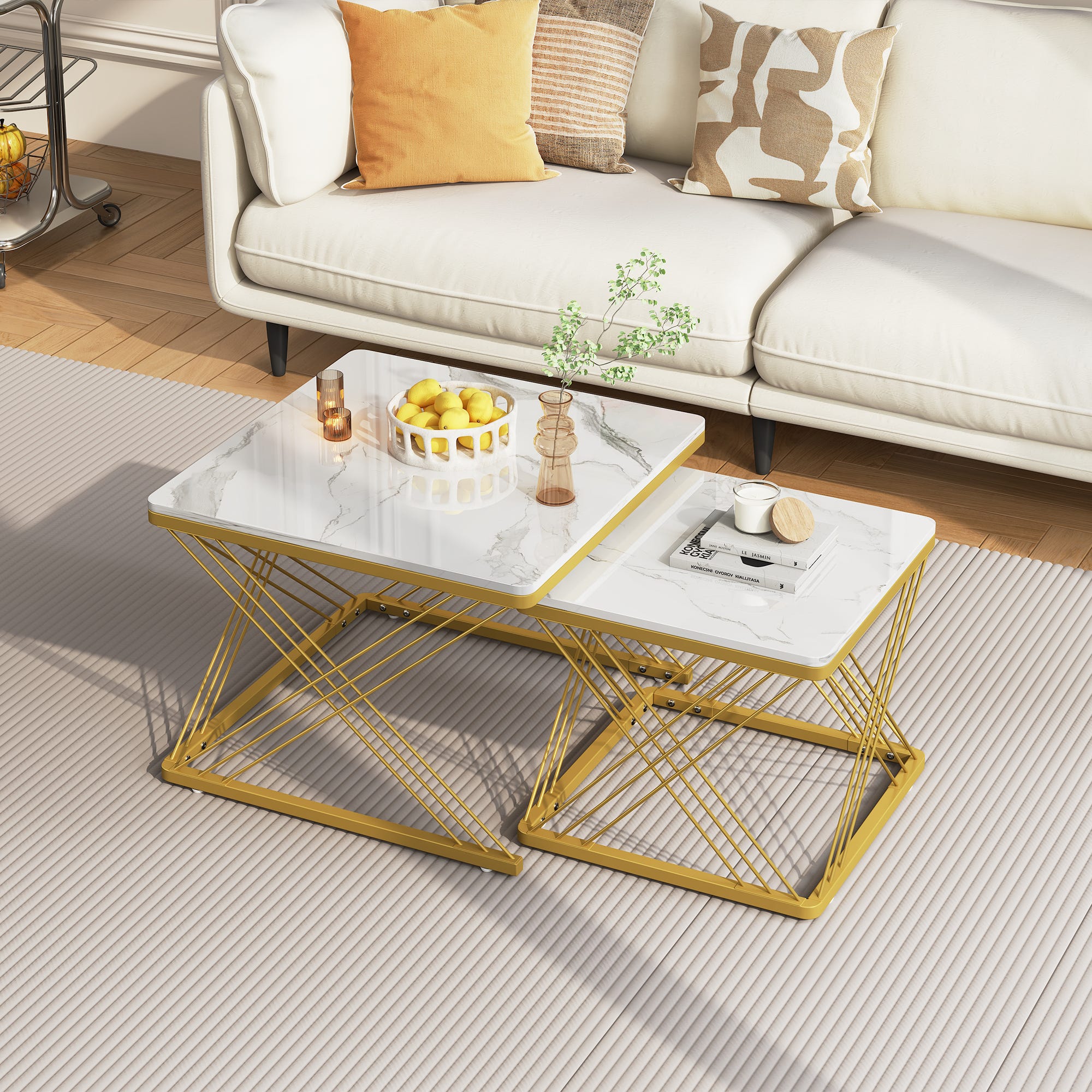 Tables gigognes bicolores relief (lot de 2) (blanc Tables gigognes bicolores relief (lot de 2) (blanc