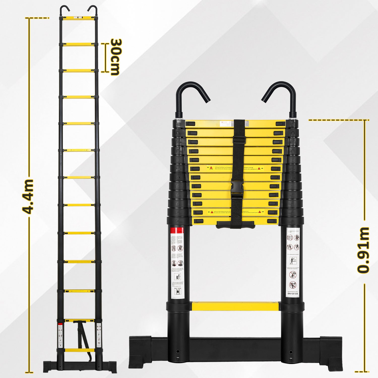 Escabeau echelle telescopique Premium 4,4m noire avec stabilisateur et crochets - 2