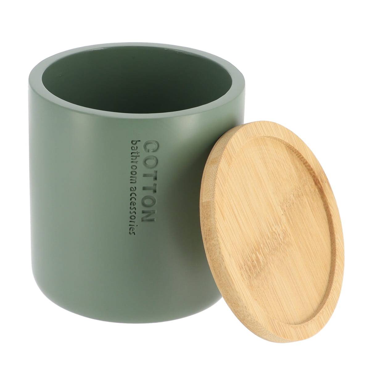 Boite a coton polyresine couvercle bambou - kaki /bambou - Tendance - 4