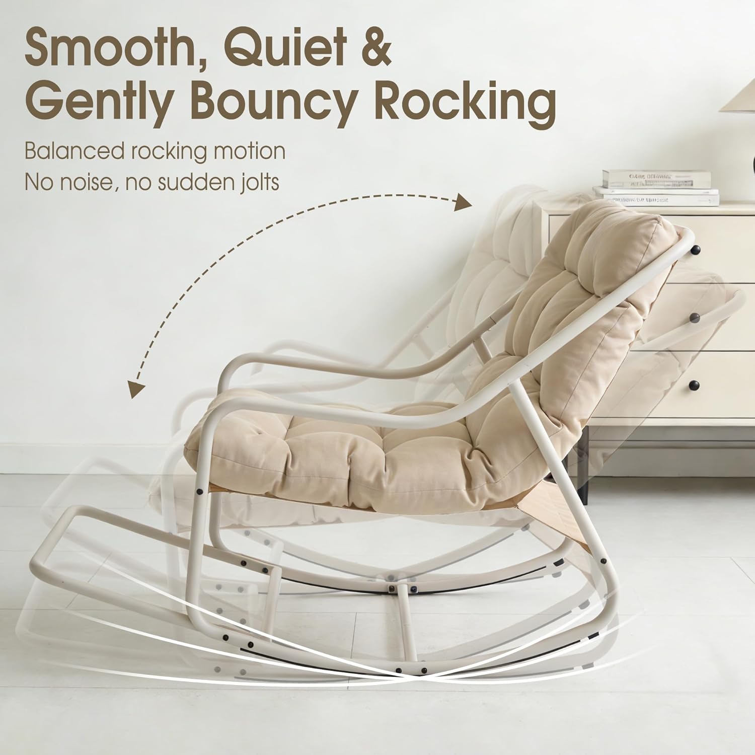 Rocking Chair Relax à Bascule avec Repose-Pieds, Coussin coton Doux, Structure Acier Durable, Parfait pour Salon, Chambre ou Terrasse - 4