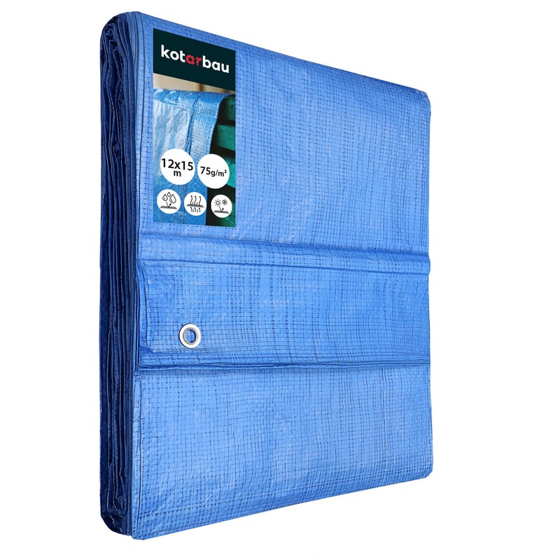 Plandeka 12x15 niebieska wodoodporna ochronna okrycie płachta 75g/m2 osłona - KOTARBAU
