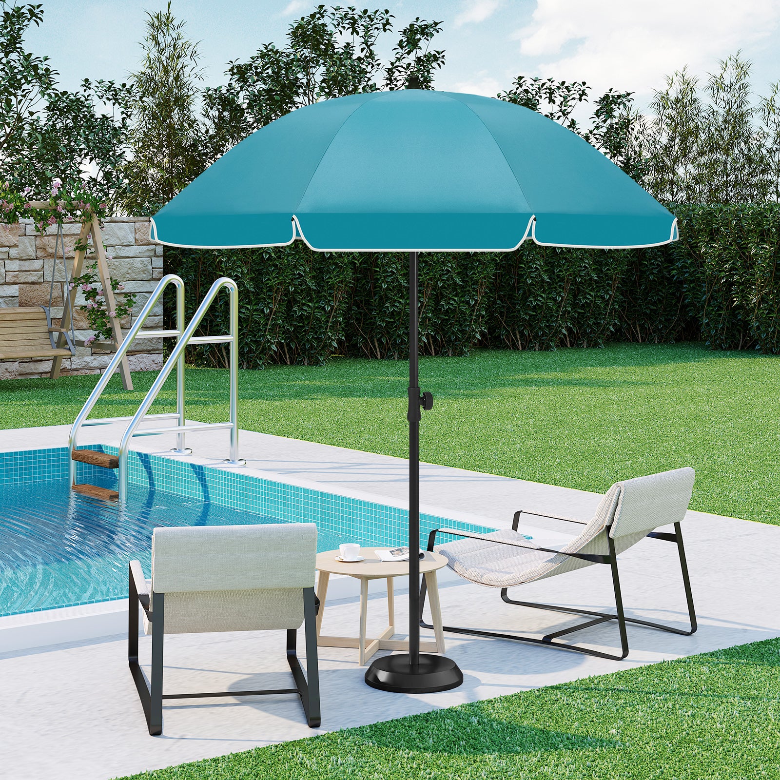 Parasol de Jardin Extérieur WOLTU, Parasol rond, Inclinable sur 45°, Hauteur Réglable, Anti-UV, φ 155 cm, Bleu - 2