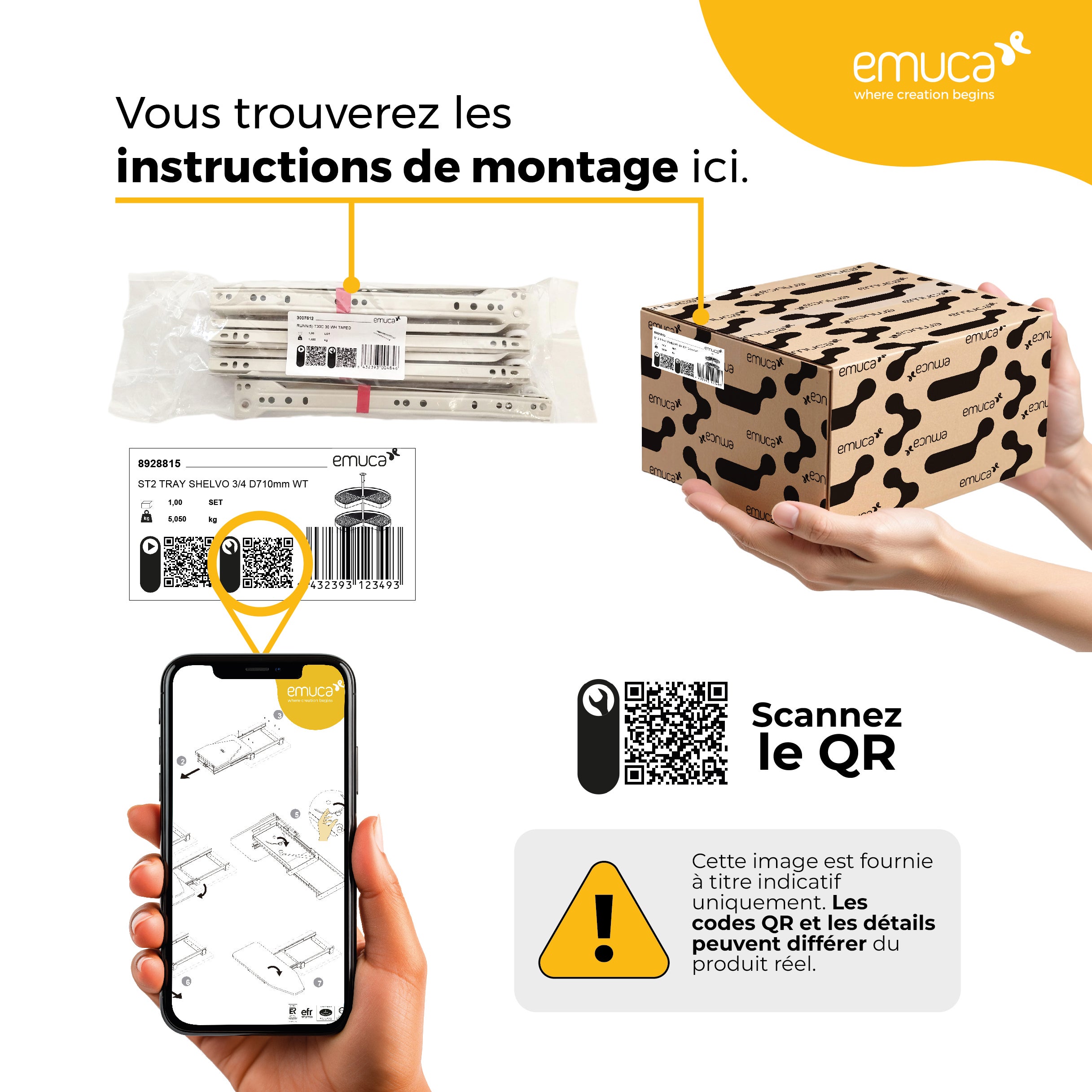 Emuca Lot de 20 supports d'étagères en bois/verre, pas de profilé 50mm, longueur 400mm, Acier, Blanc - 6