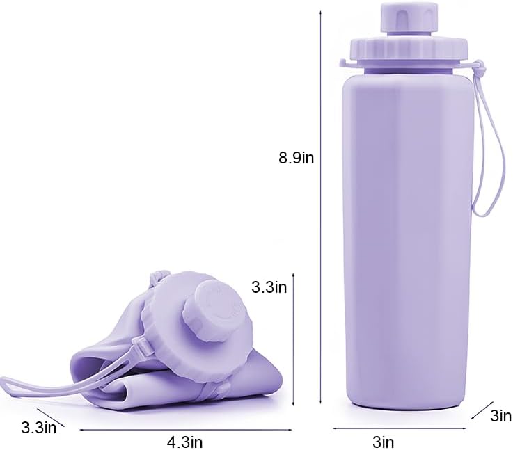 Gourde pliable 600 ml, en silicone, légère et étanche, idéale pour le camping, la randonnée, le vélo et les activités de plein air. violet. - 2